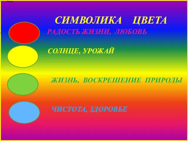 Олень СИМВОЛИКА ЦВЕТА РАДОСТЬ ЖИЗНИ, ЛЮБОВЬ СОЛНЦЕ, УРОЖАЙ ЖИЗНЬ, ВОСКРЕШЕНИЕ ПРИРОДЫ ЧИСТОТА, ЗДОРОВЬЕ