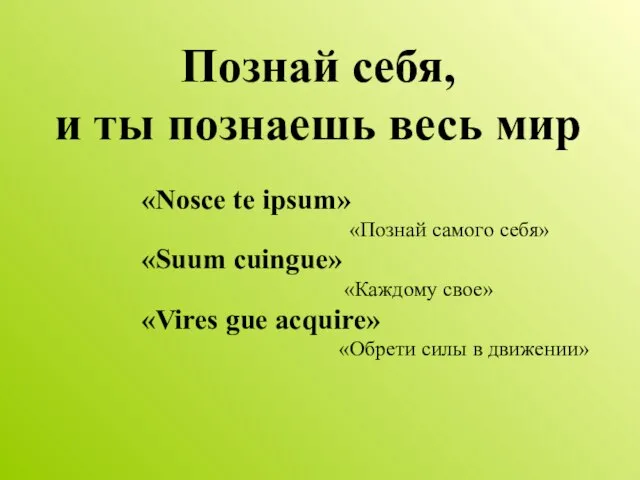 Познай себя, и ты познаешь весь мир «Nosce te ipsum» «Познай самого