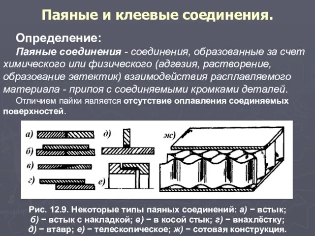 Паяные и клеевые соединения. Определение: Паяные соединения - соединения, образованные за счет