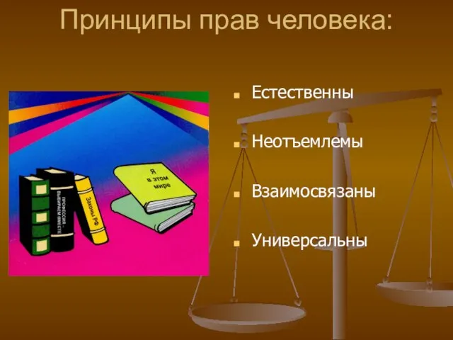 Принципы прав человека: Естественны Неотъемлемы Взаимосвязаны Универсальны