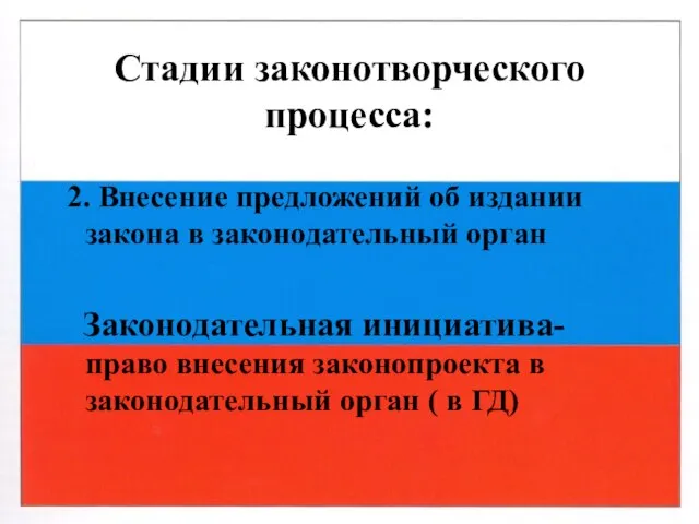 Стадии законотворческого процесса: 2. Внесение предложений об издании закона в законодательный орган