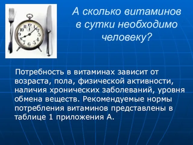 А сколько витаминов в сутки необходимо человеку? Потребность в витаминах зависит от