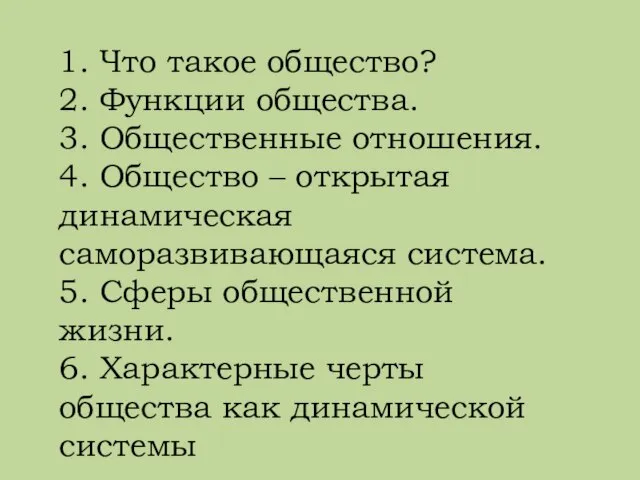 1. Что такое общество? 2. Функции общества. 3. Общественные отношения. 4. Общество