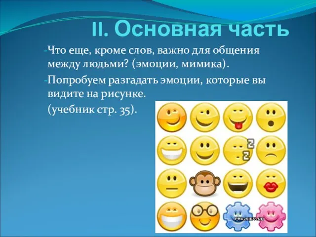 II. Основная часть Что еще, кроме слов, важно для общения между людьми?