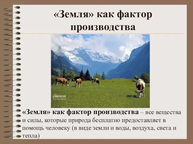 «Земля» как фактор производства «Земля» как фактор производства – все вещества и