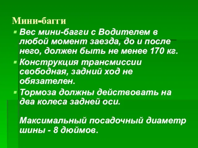 Мини-багги Вес мини-багги с Водителем в любой момент заезда, до и после