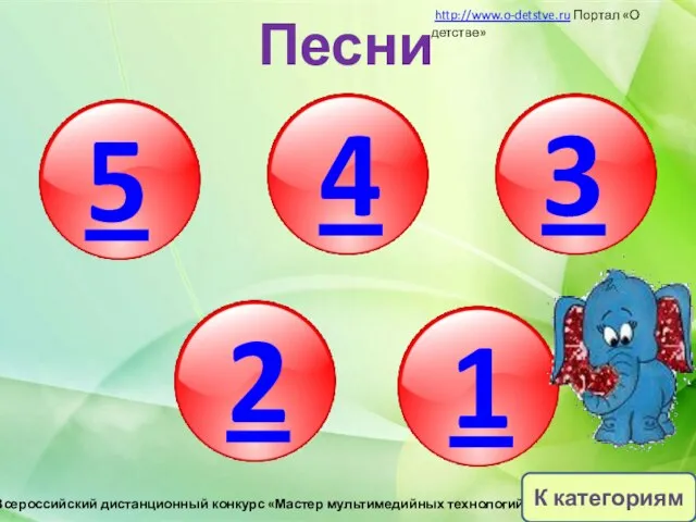 5 4 3 2 1 Песни http://www.o-detstve.ru Портал «О детстве» III Всероссийский