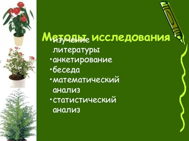 Методы исследования изучение литературы анкетирование беседа математический анализ статистический анализ