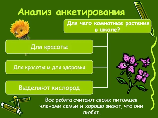 Анализ анкетирования Все ребята считают своих питомцев членами семьи и хорошо знают, что они любят.