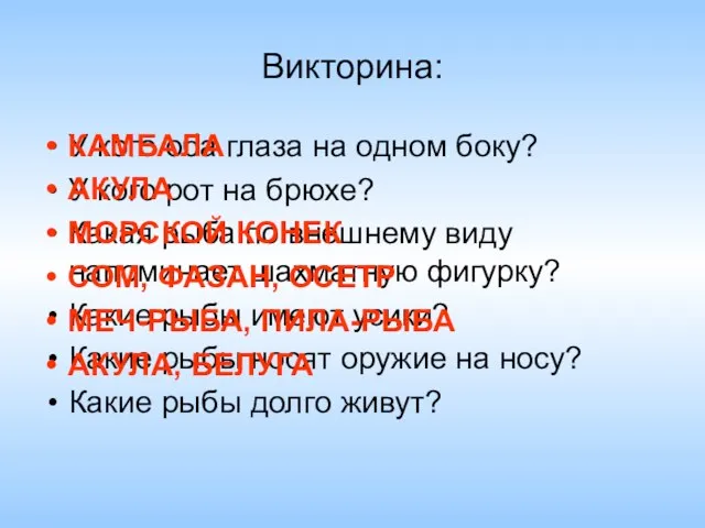 Викторина: У кого оба глаза на одном боку? У кого рот на