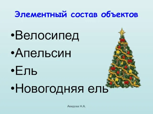 Ахидова Н.А. Элементный состав объектов Велосипед Апельсин Ель Новогодняя ель