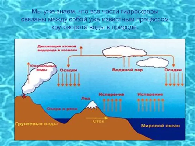 Мы уже знаем, что все части гидросферы связаны между собой уже известным