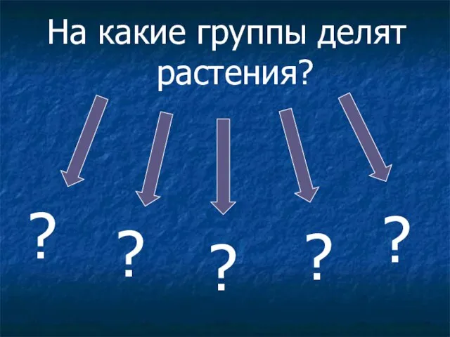 На какие группы делят растения? ? ? ? ? ?