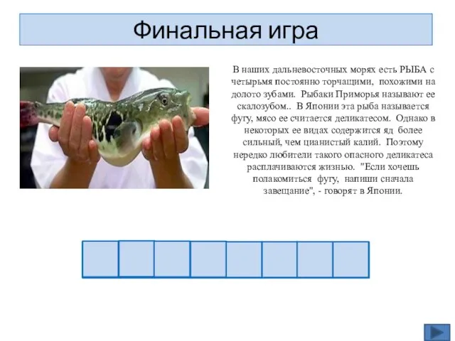 Финальная игра В наших дальневосточных морях есть РЫБА с четырьмя постоянно торчащими,