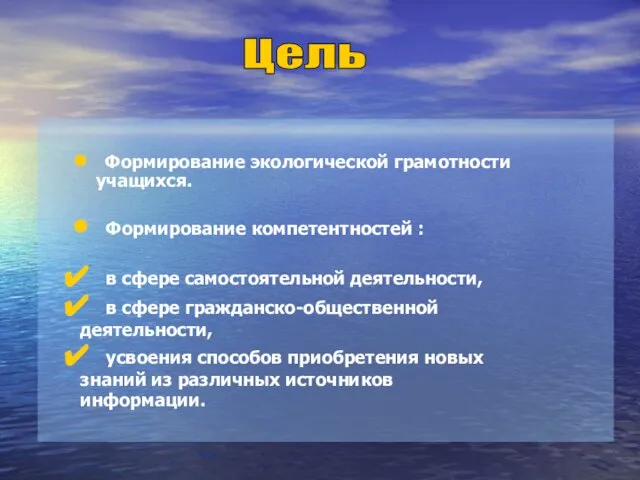 Формирование экологической грамотности учащихся. Формирование компетентностей : в сфере самостоятельной деятельности, в