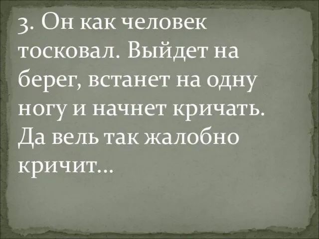 3. Он как человек тосковал. Выйдет на берег, встанет на одну ногу