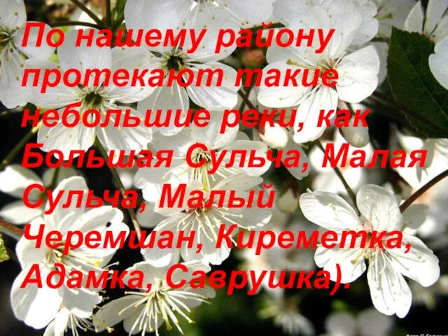 По нашему району протекают такие небольшие реки, как Большая Сульча, Малая Сульча,