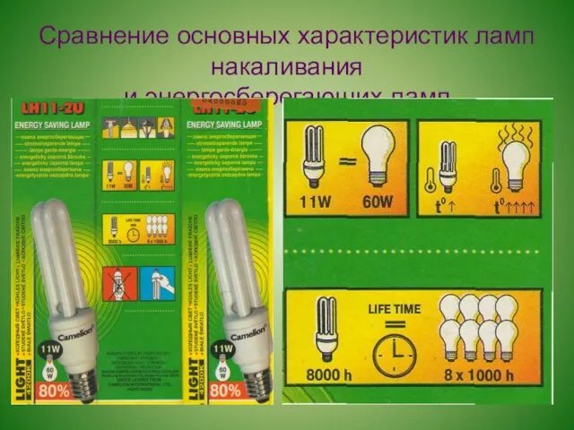 Сравнение основных характеристик ламп накаливания и энергосберегающих ламп