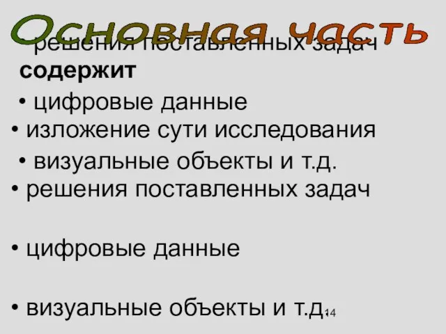 содержит изложение сути исследования решения поставленных задач цифровые данные визуальные объекты и