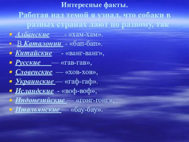 Интересные факты. Работая над темой я узнал, что собаки в разных странах