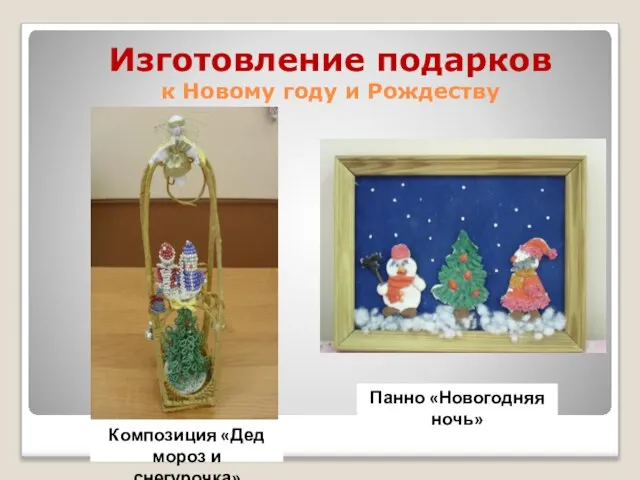 Изготовление подарков к Новому году и Рождеству Композиция «Дед мороз и снегурочка» Панно «Новогодняя ночь»
