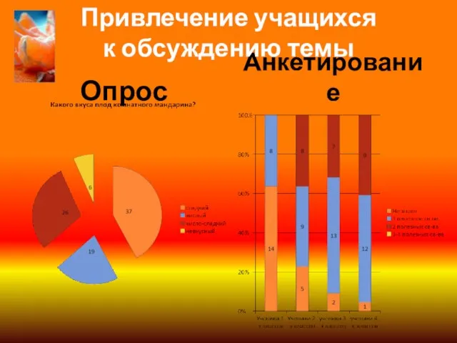 Опрос Анкетирование Привлечение учащихся к обсуждению темы