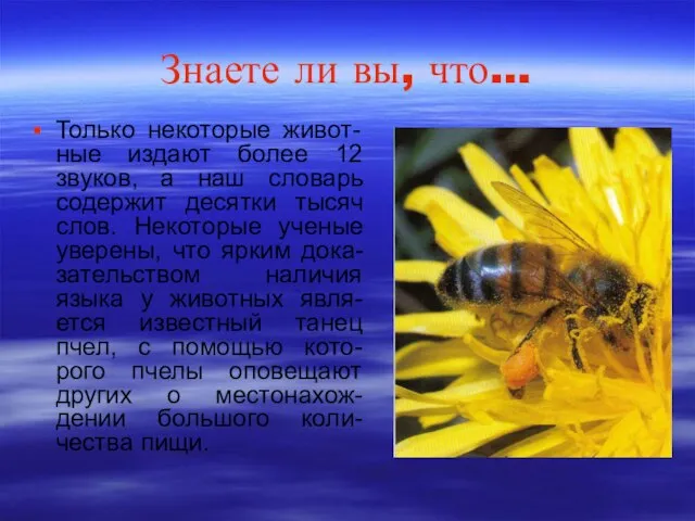 Знаете ли вы, что… Только некоторые живот-ные издают более 12 звуков, а