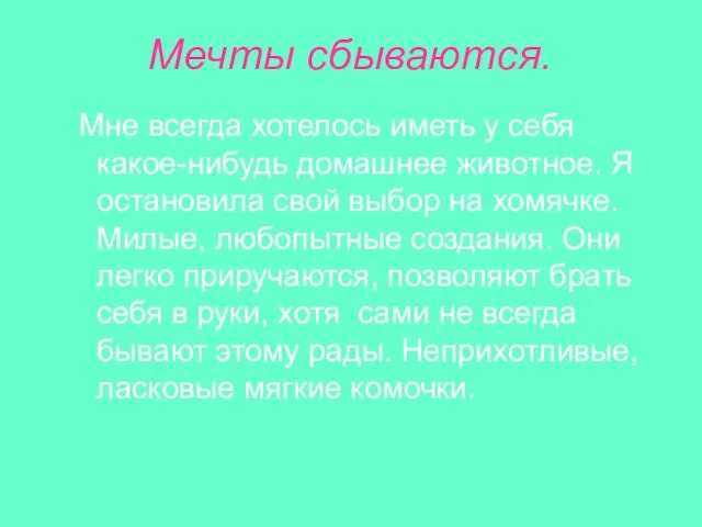 Мечты сбываются. Мне всегда хотелось иметь у себя какое-нибудь домашнее животное. Я