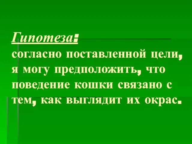 Гипотеза: согласно поставленной цели, я могу предположить, что поведение кошки связано с