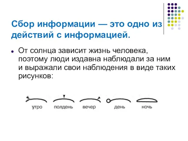 Сбор информации — это одно из действий с информацией. От солнца зависит