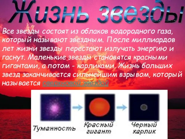 Все звезды состоят из облаков водородного газа, который называют звездным. После миллиардов