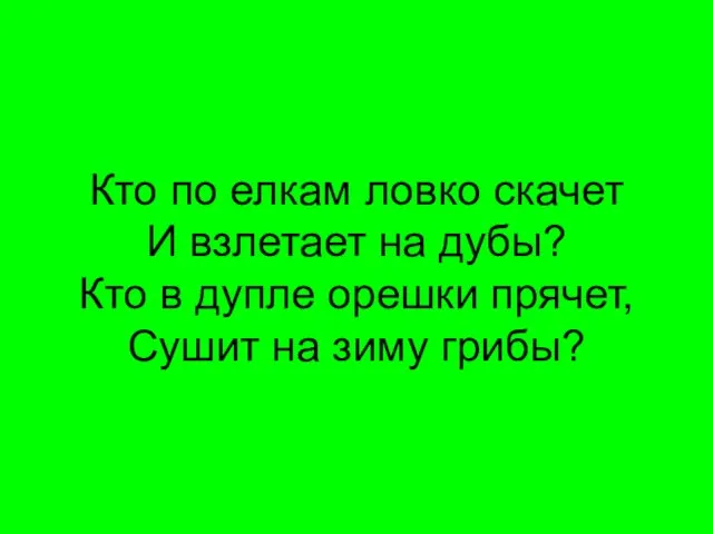 Кто по елкам ловко скачет И взлетает на дубы? Кто в дупле