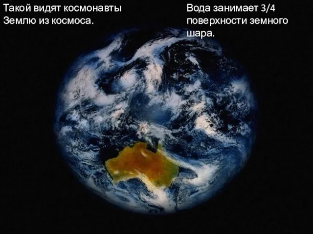 Такой видят космонавты Землю из космоса. Вода занимает 3/4 поверхности земного шара.