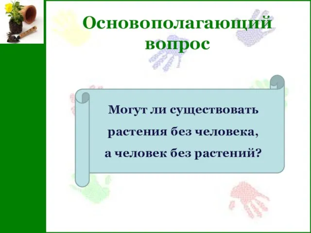 Основополагающий вопрос Могут ли существовать растения без человека, а человек без растений?