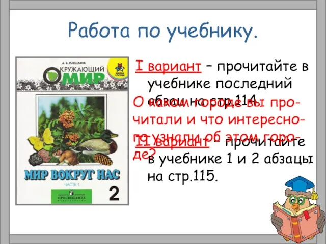 Работа по учебнику. I вариант – прочитайте в учебнике последний абзац на