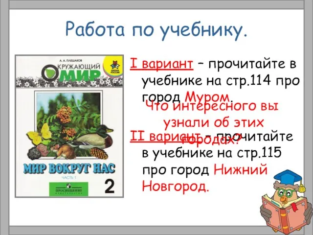 Работа по учебнику. I вариант – прочитайте в учебнике на стр.114 про