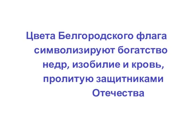 Цвета Белгородского флага символизируют богатство недр, изобилие и кровь, пролитую защитниками Отечества