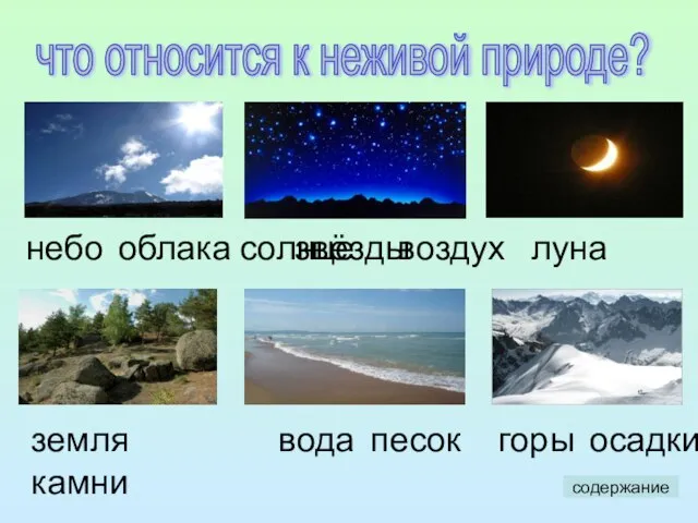 что относится к неживой природе? содержание небо облака солнце звёзды воздух луна