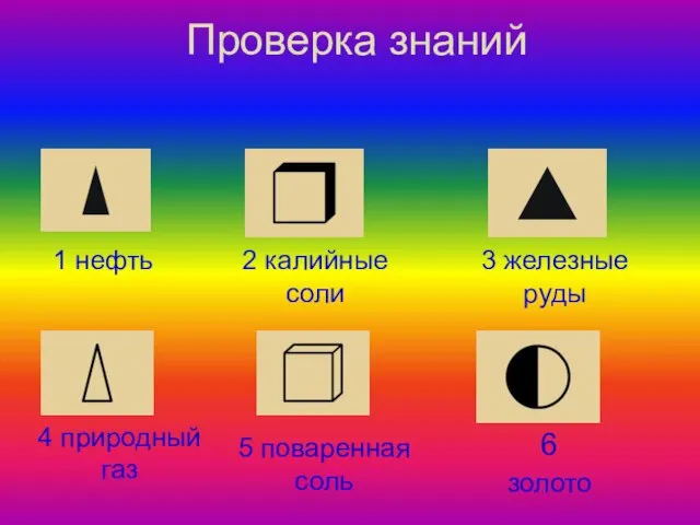 Проверка знаний 4 природный газ 1 нефть 5 поваренная соль 6 золото