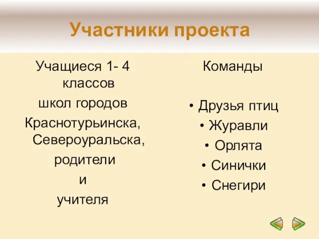 Участники проекта Учащиеся 1- 4 классов школ городов Краснотурьинска, Североуральска, родители и