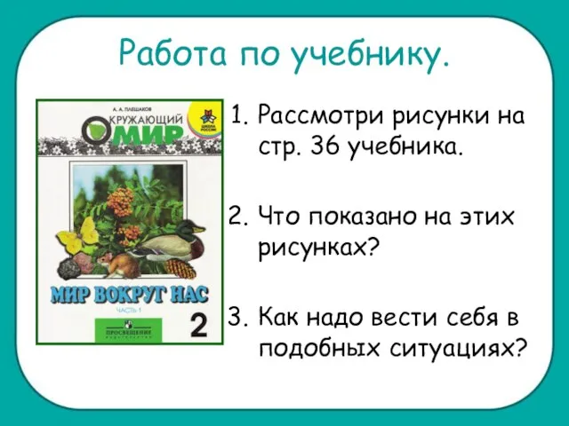 Работа по учебнику. Рассмотри рисунки на стр. 36 учебника. Что показано на