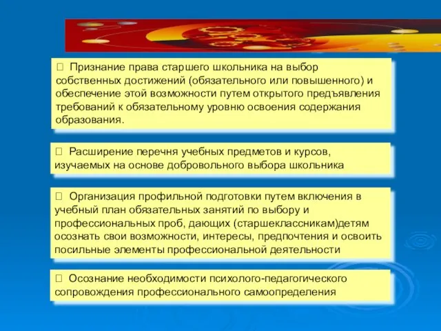 ? Признание права старшего школьника на выбор собственных достижений (обязательного или повышенного)