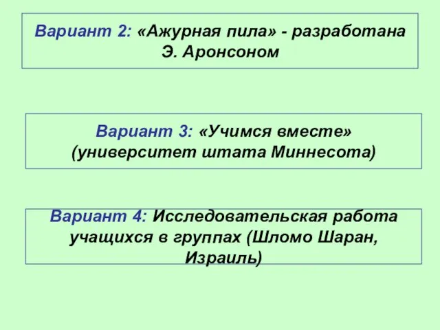 Вариант 2: «Ажурная пила» - разработана Э. Аронсоном Вариант 3: «Учимся вместе»