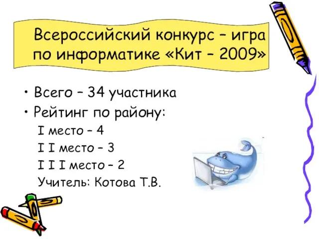 Всероссийский конкурс – игра по информатике «Кит – 2009» Всего – 34