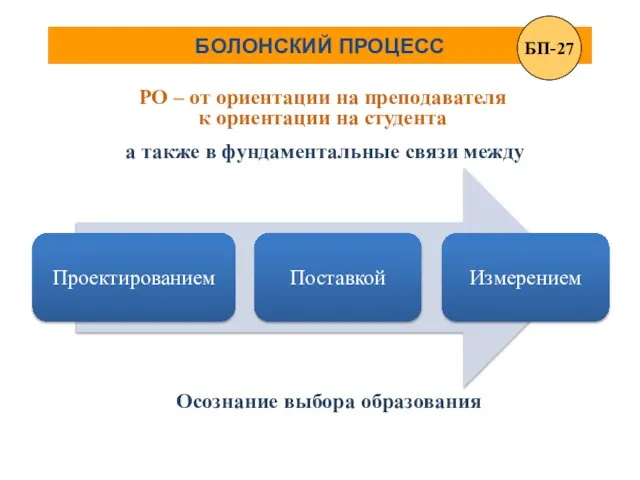 БОЛОНСКИЙ ПРОЦЕСС РО – от ориентации на преподавателя к ориентации на студента