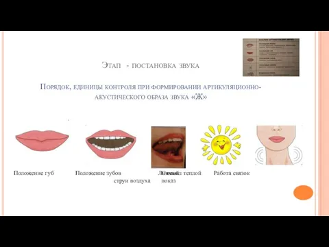 Этап - постановка звука Порядок, единицы контроля при формировании артикуляционно-акустического образа звука