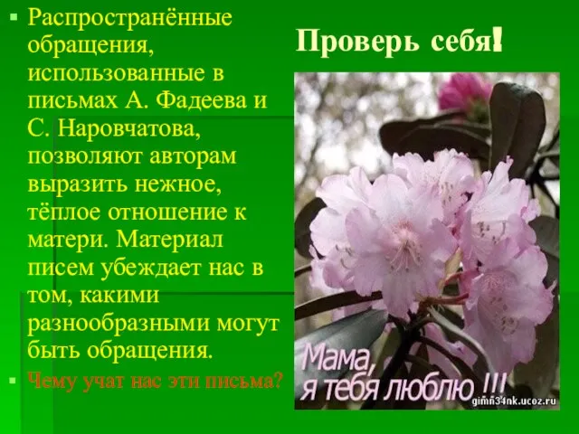 Проверь себя! Распространённые обращения, использованные в письмах А. Фадеева и С. Наровчатова,