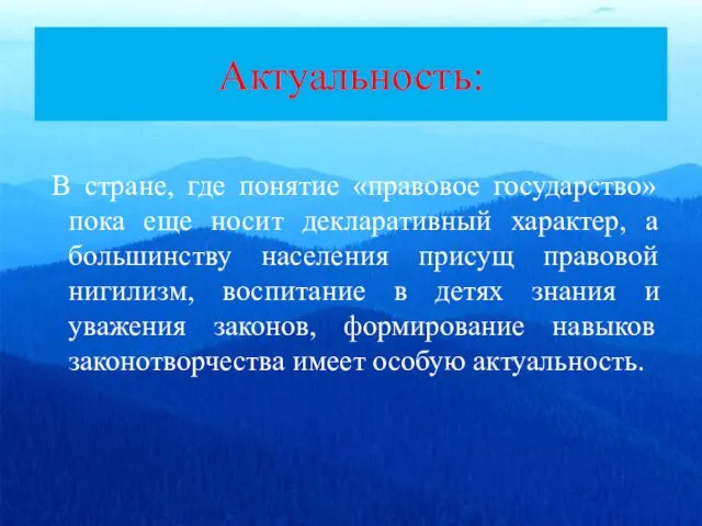 Актуальность: В стране, где понятие «правовое государство» пока еще носит декларативный характер,