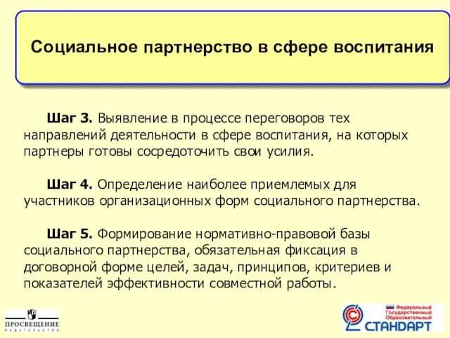 Социальное партнерство в сфере воспитания Шаг 3. Выявление в процессе переговоров тех