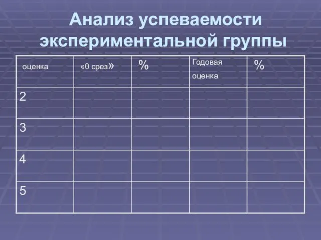 Анализ успеваемости экспериментальной группы